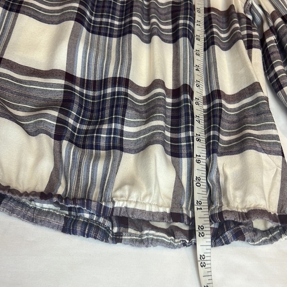 Anthropologie Cloth & Stone XS Glacier Plaid Blouse White Blue Check - Picture 8 of 9